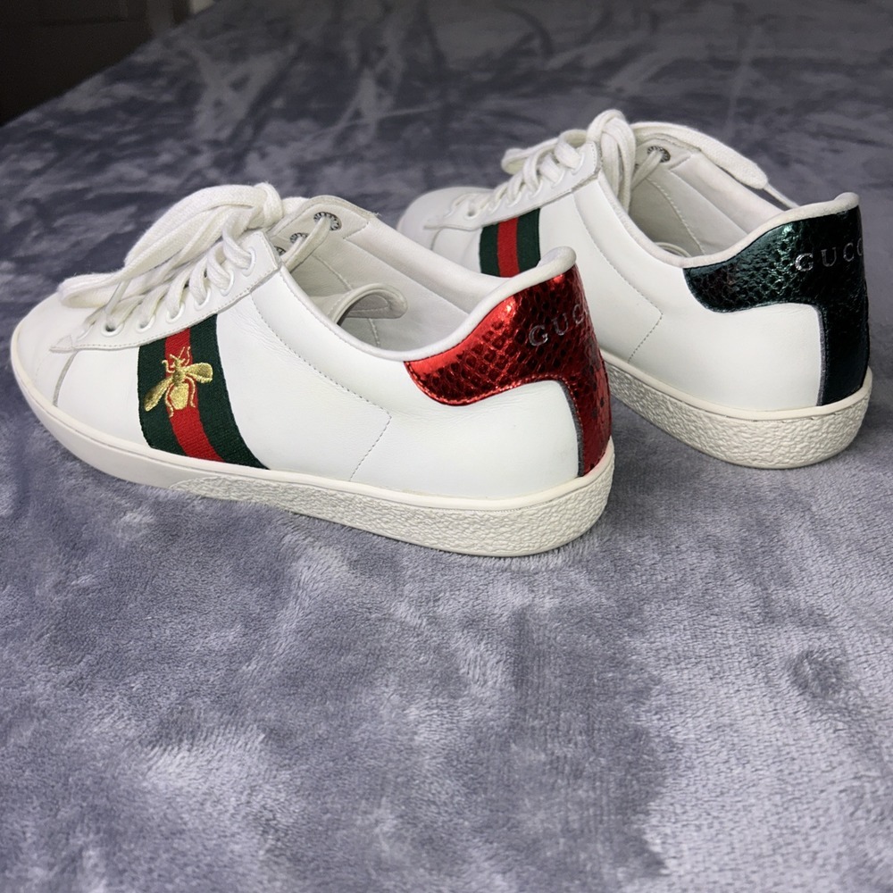 Gucci Ace Embroidered Bee Web White Sneakers Sz 37 US Sz 6 Women's HL216 NICE!